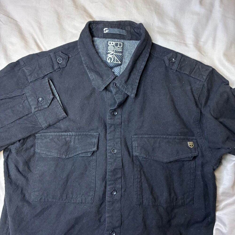 Billabong Black Military Utility Button Up Shirt Men’s Small Long Sleeve